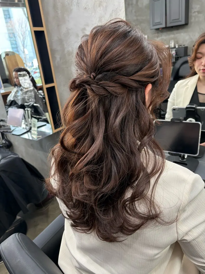 セミロング カラー ヘアアレンジ カット ヘアカラー ハイライト、レイヤー カット/西梅田/中西のヘアスタイル