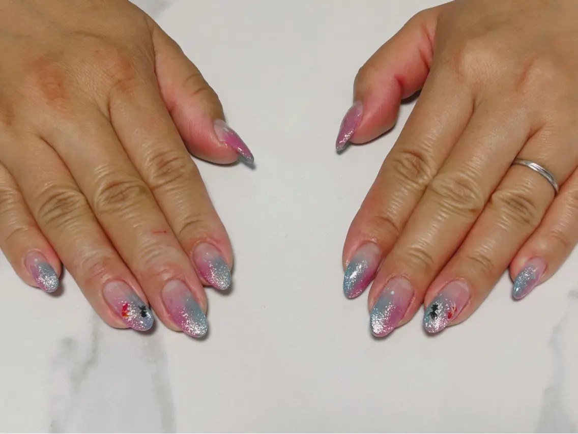 ネイル 水色 マグネットネイル ピンク i nailのネイルデザイン