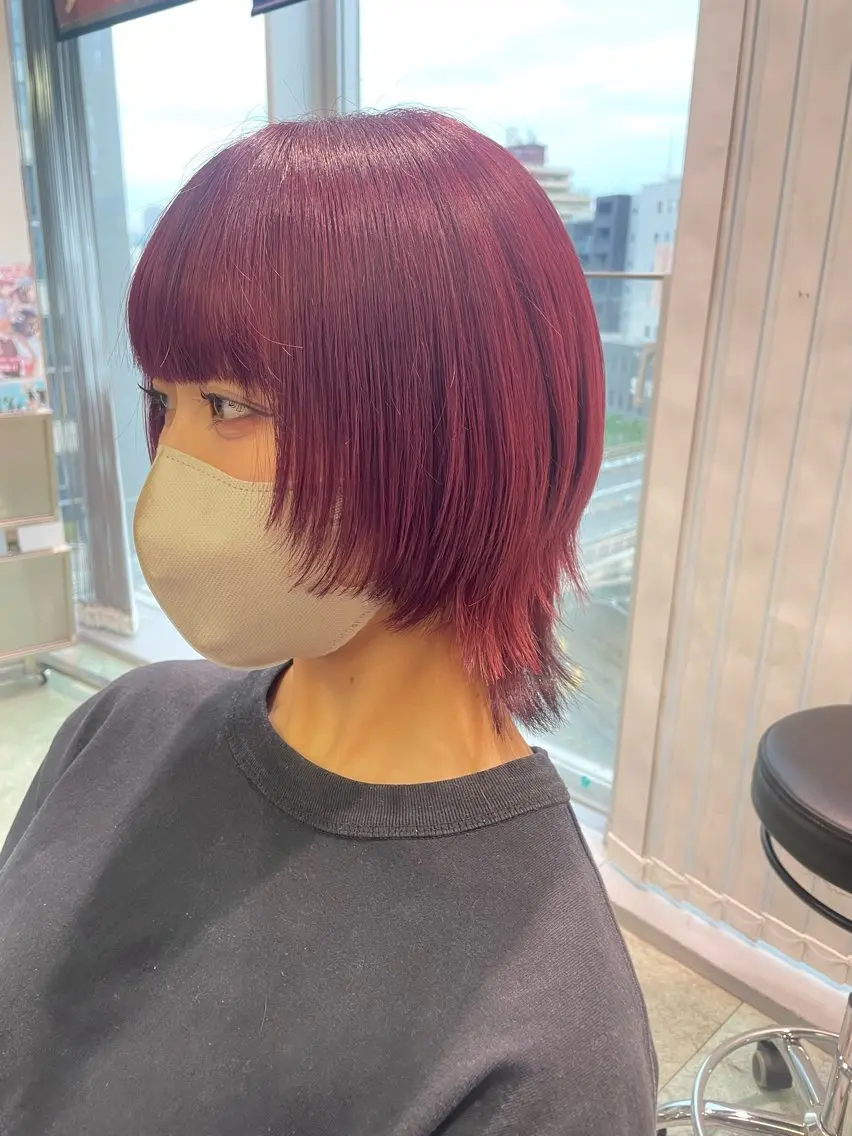 ミディアム カラー ピンクカラー ウルフカット 似合わせカット/ デザインカラー🦄のヘアスタイル