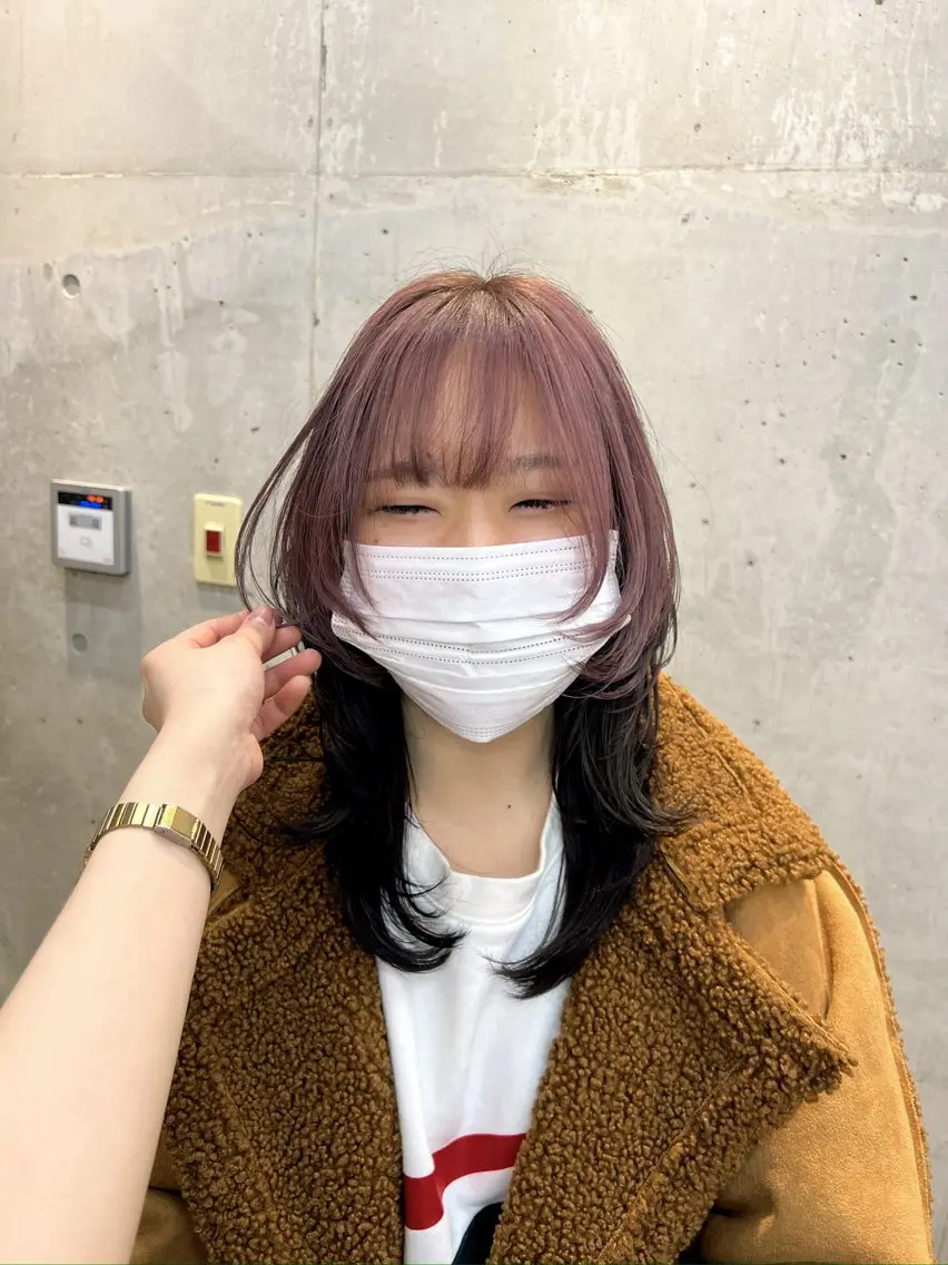 セミロング ミストバング レイヤーカット カット ヘアカラー honen RUKAのヘアスタイル