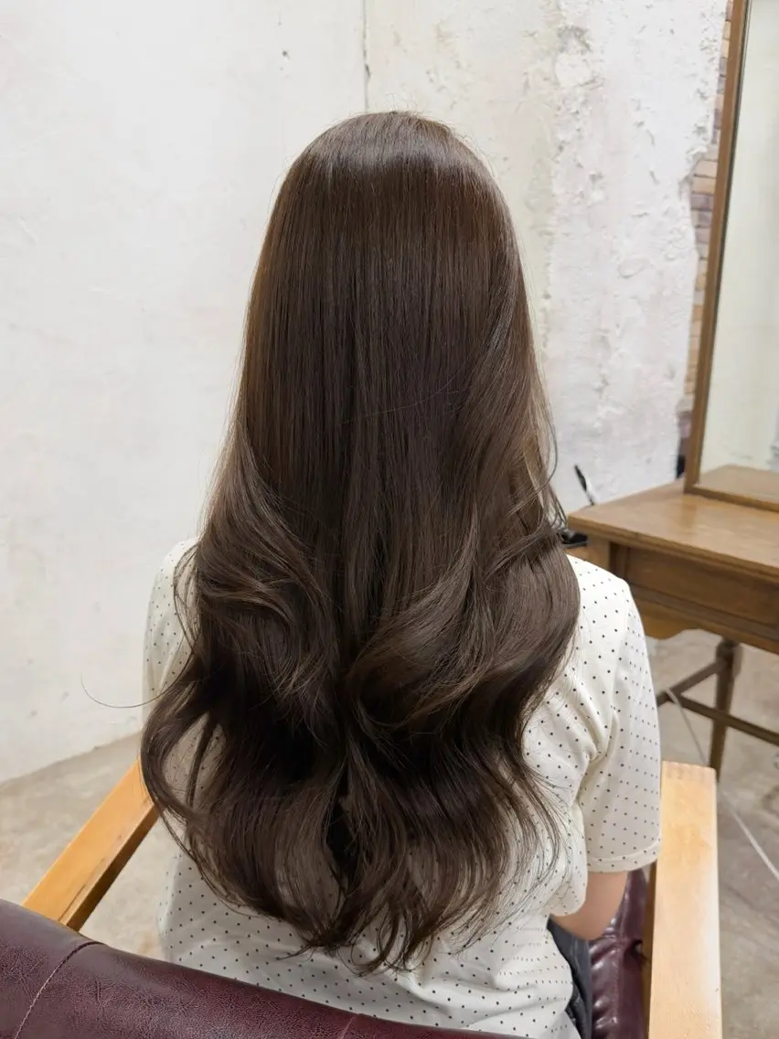 ロング カット ヘアカラー トリートメント 透けヘア/艶ベージュ ヘアセット/nagiのヘアスタイル