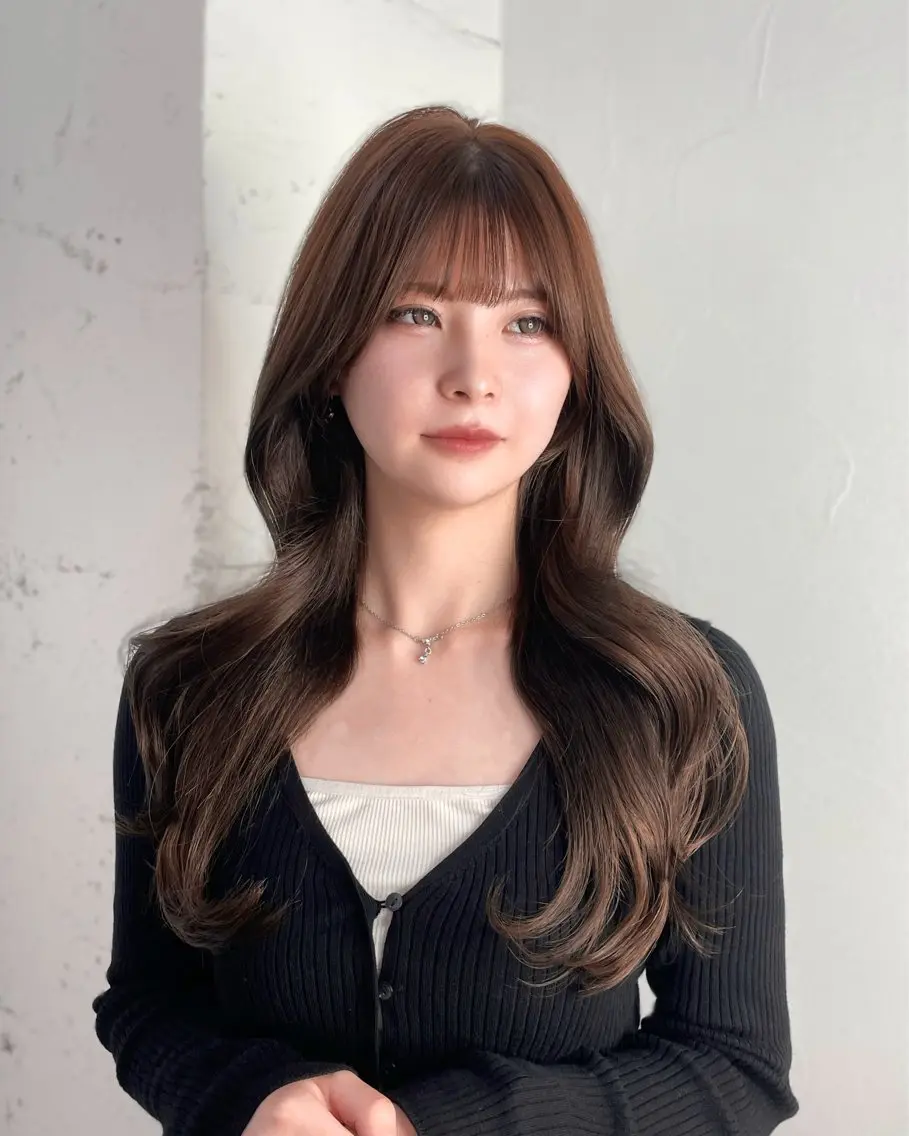 ロング レイヤーカット カット ヘアカラー MINAMO 韓国レイヤーのヘアスタイル