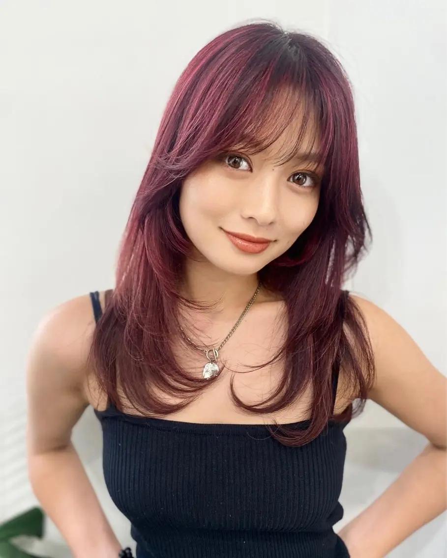 ロング 外国人風カラー ハイライト 髪質改善 韓国風ヘア レイヤーカット カット ヘアカラー トリートメント 顔まわりレイヤー× 韓国ヘアオタベシンヤのヘアスタイル