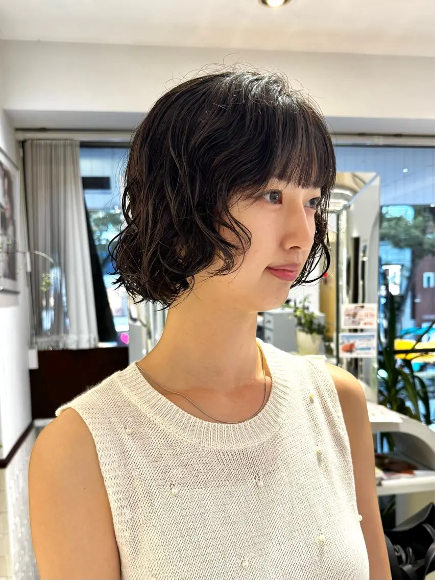 ショート パーマ ボブレイヤー ボブ レイヤーカット カット パーマ トリートメント デジタルパーマ 🌀ボブ　萩原　龍のヘアスタイル