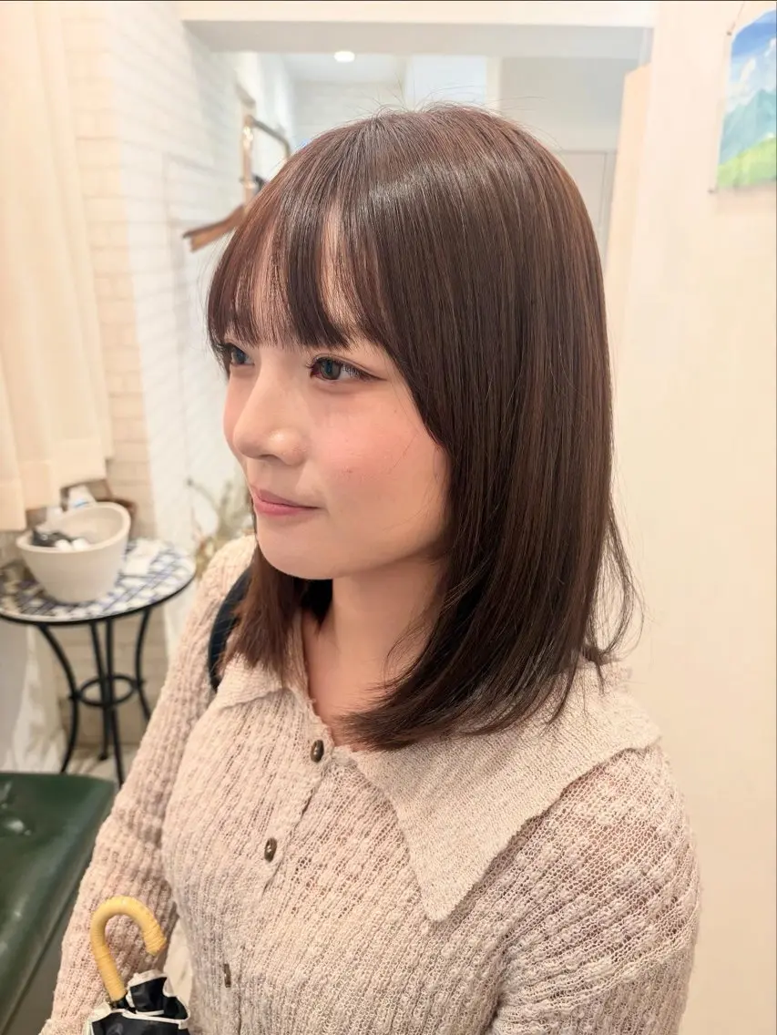 ミディアム 顔周りカット 髪質改善 カット 縮毛矯正 レイヤー/透明感 HIRARIのヘアスタイル