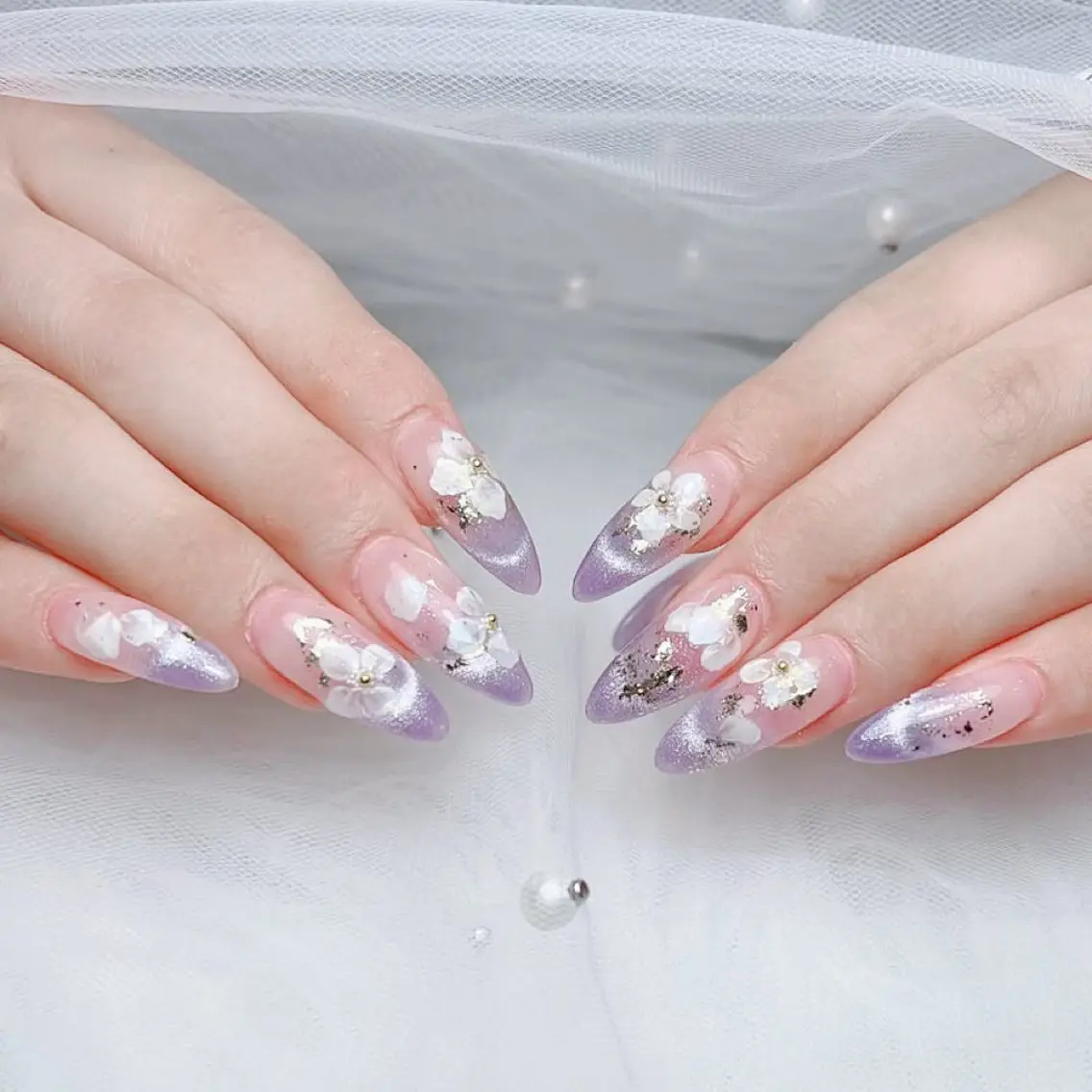 ネイル ガーリー ハート 韓国ネイル ニュアンスネイル リボン ハンドネイル Sora nail 長さ出し専門店のネイルデザイン