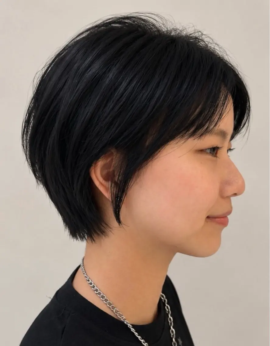 黒髪でも垢抜けるショート✂︎ 重く見せない透明感ショートの写真