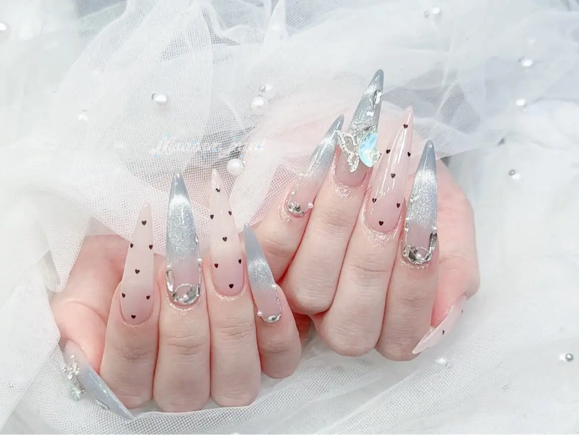 ネイル 成人式 大理石ネイル(マーブル) リボン 夏ネイル ネイルチップ ハンドネイル MoMoA Nail ネイル長さ出し専門店のネイルデザイン