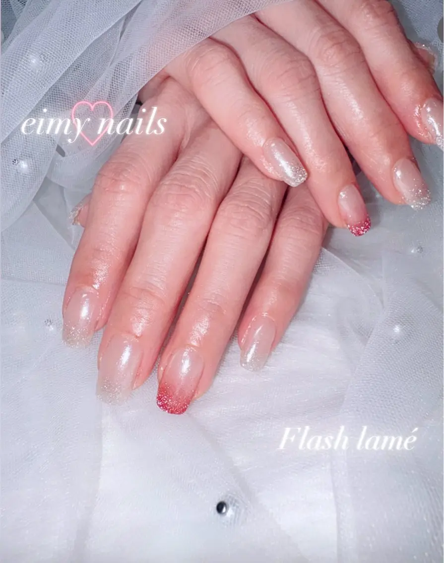 ネイル フラッシュネイル グラデーション ラメ(グリッター) ラメグラデーション 赤色 ハンドネイル eimy nails♡のネイルデザイン