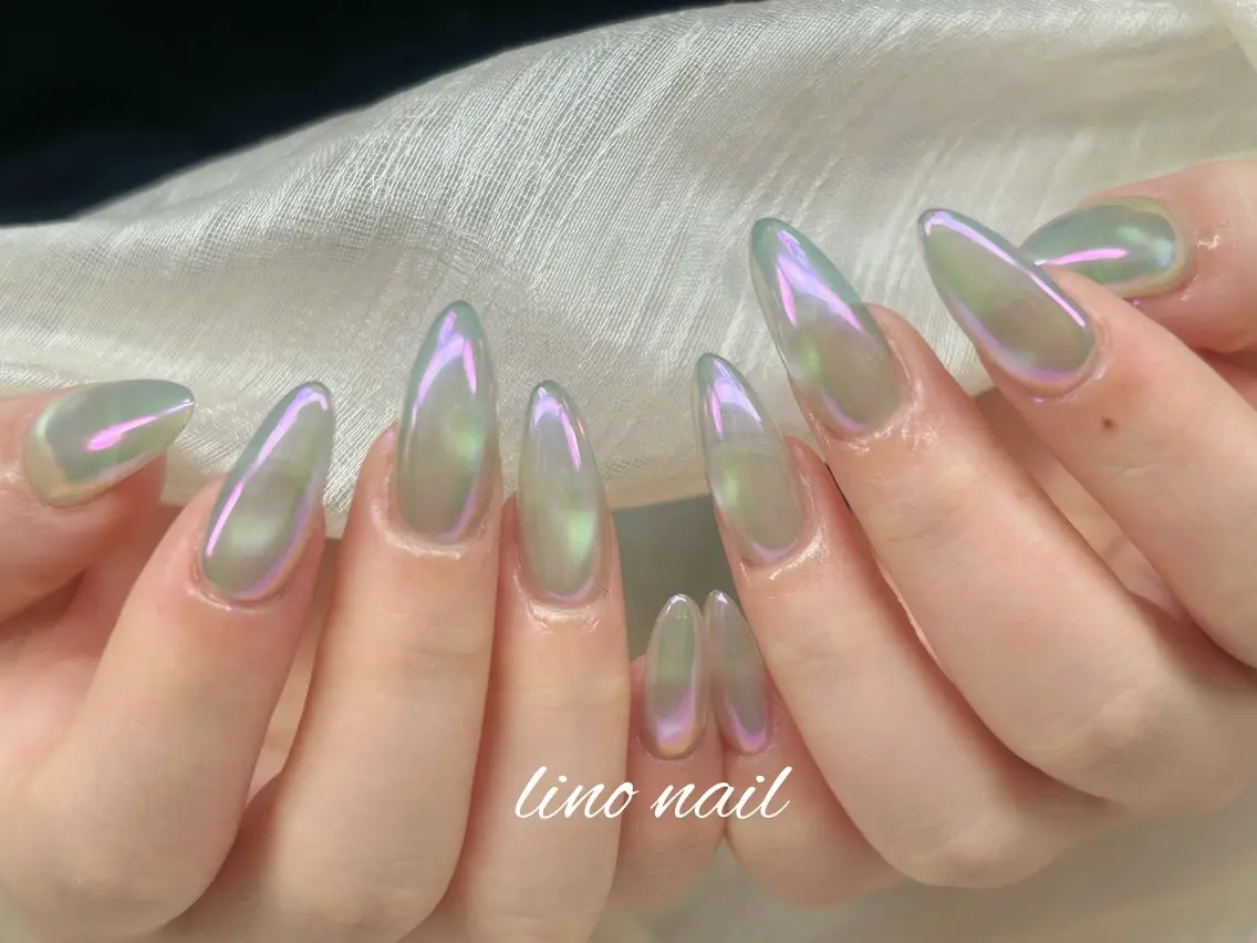 ネイル オーロラネイル 長さ出し フットネイル 持ち込み ワンカラーネイル ハンドネイル Lino Nailのネイルデザイン
