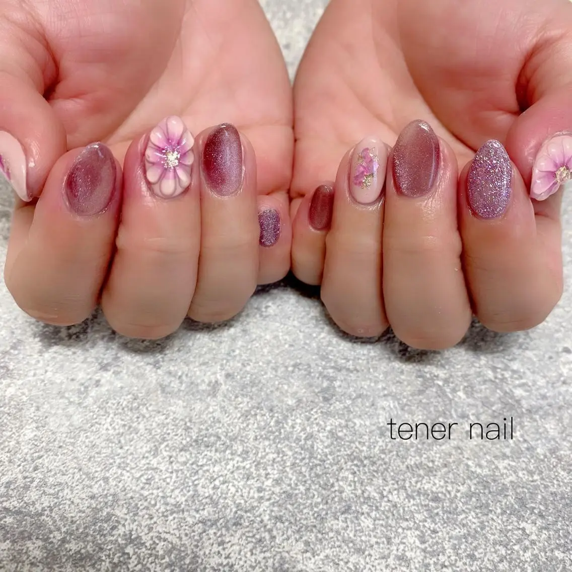ネイル フラワーネイル ピンク ぷっくりネイル テネルネイル tener nailのネイルデザイン