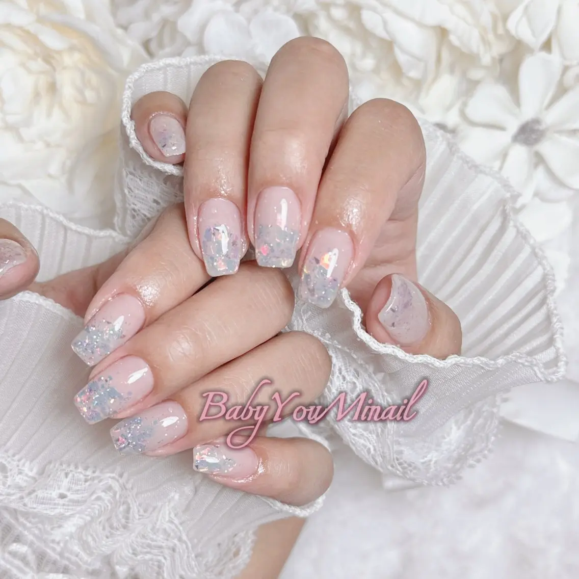 ネイル オーロラネイル チークネイル 成人式 フットネイル フレンチネイル ハンドネイル BabyYouMi nailのネイルデザイン