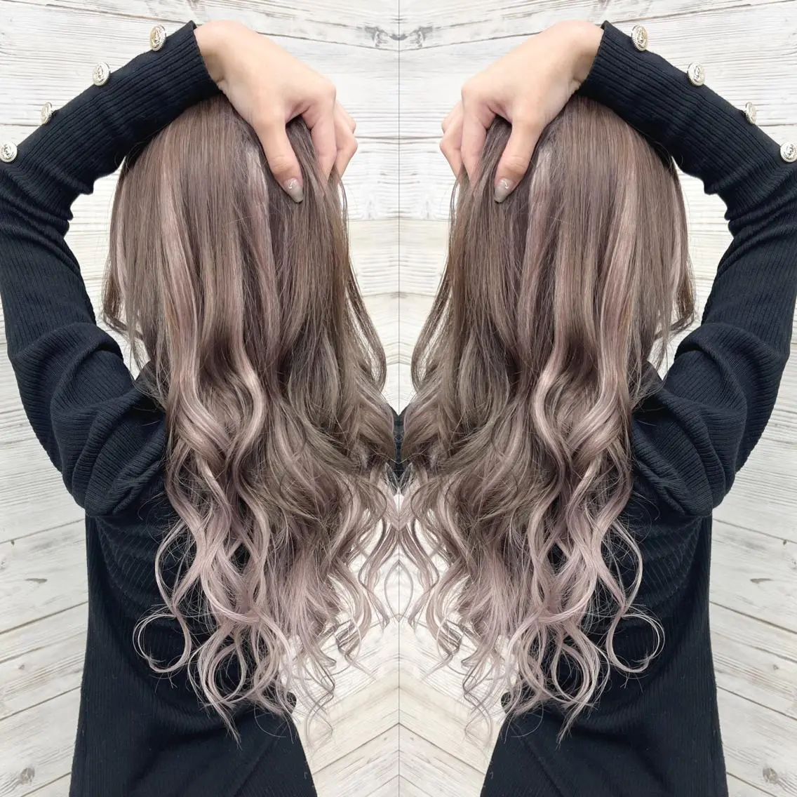 セミロング カラー ヘアアレンジ ブリーチ 透明感カラー グラデーションカラー グレージュ ミルクティーグレージュ ヘアカラー エクステ 枝毛カット＆髪質改善 満足NO.1岡しゃんのヘアスタイル