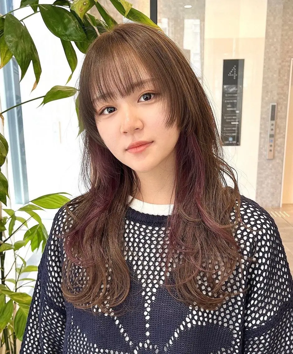 ロング カラー ロング ウルフカット 大阪ウルフカット 🐺デザインカラーのヘアスタイル