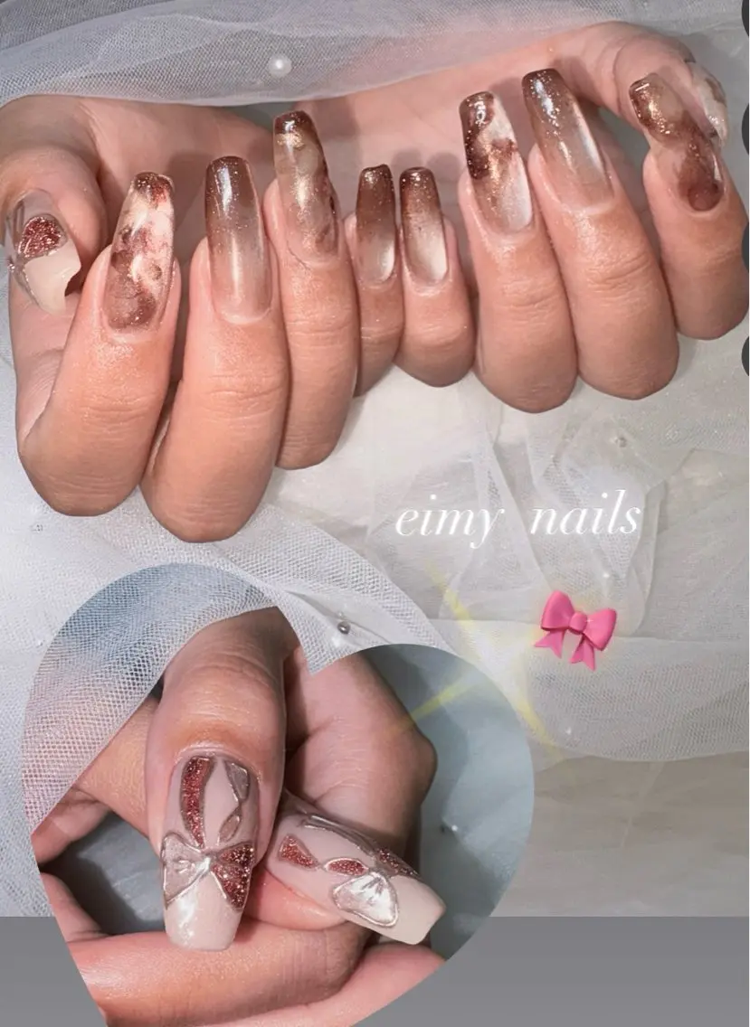 ネイル アートネイル ブラウン フラッシュネイル グラデーション ラメ(グリッター) ハンドネイル eimy nails♡のネイルデザイン
