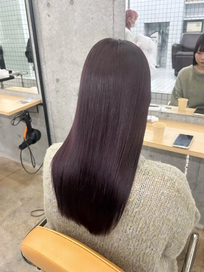 ロング カラー ヘアカラー 縮毛矯正 トリートメント 🌷ラベンダーピンク 顔まわり🌷ねいろのヘアスタイル