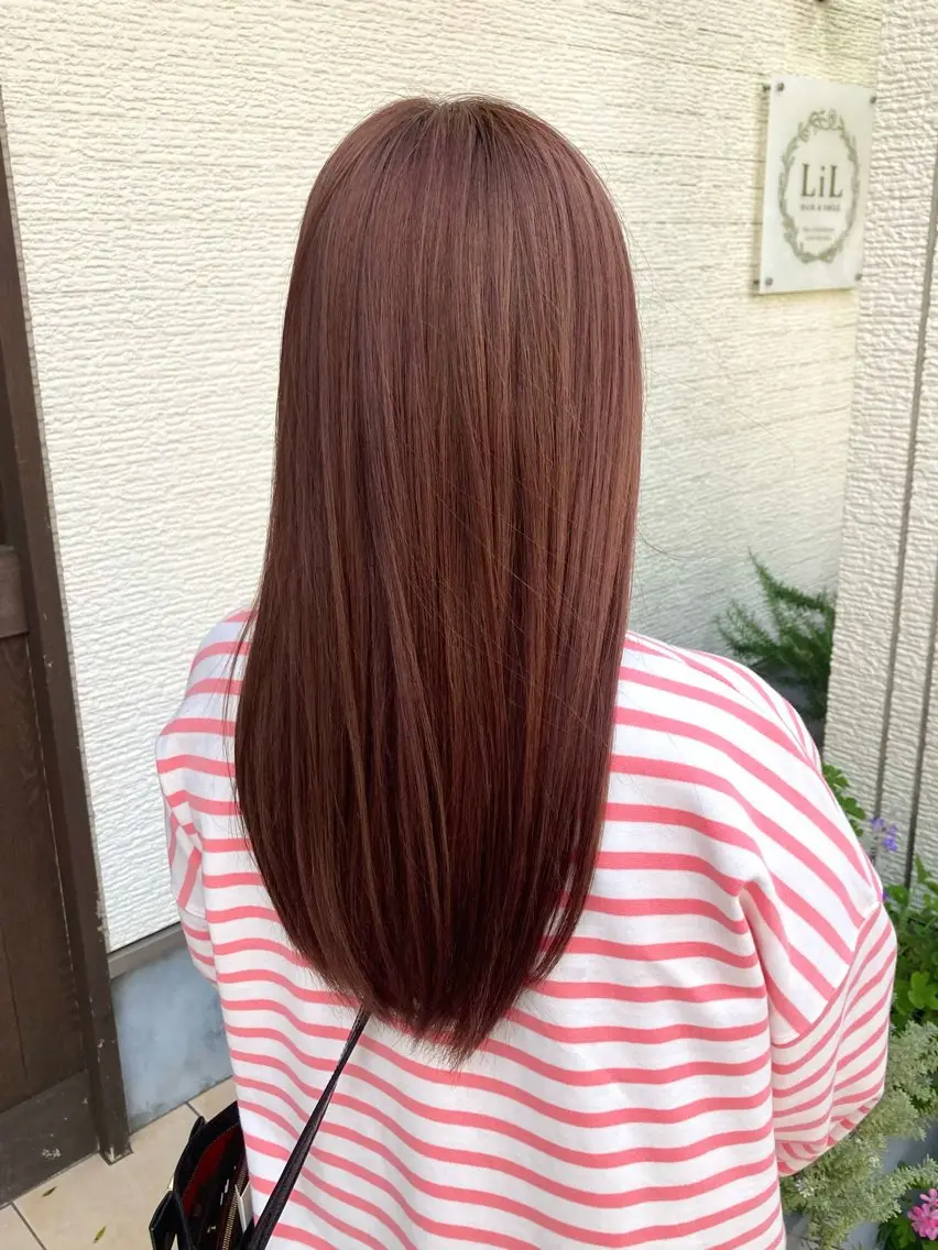 ロング カラー ブリーチ ブリーチなしカラー ピンクカラー レッドカラー カット ヘアカラー トリートメント 葉田 綾乃のヘアスタイル