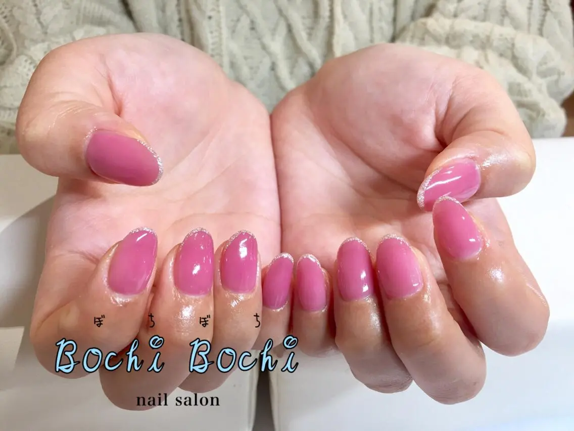 ネイル ラメ(グリッター) ワンカラーネイル ピンク nail salon BochiBochiのネイルデザイン