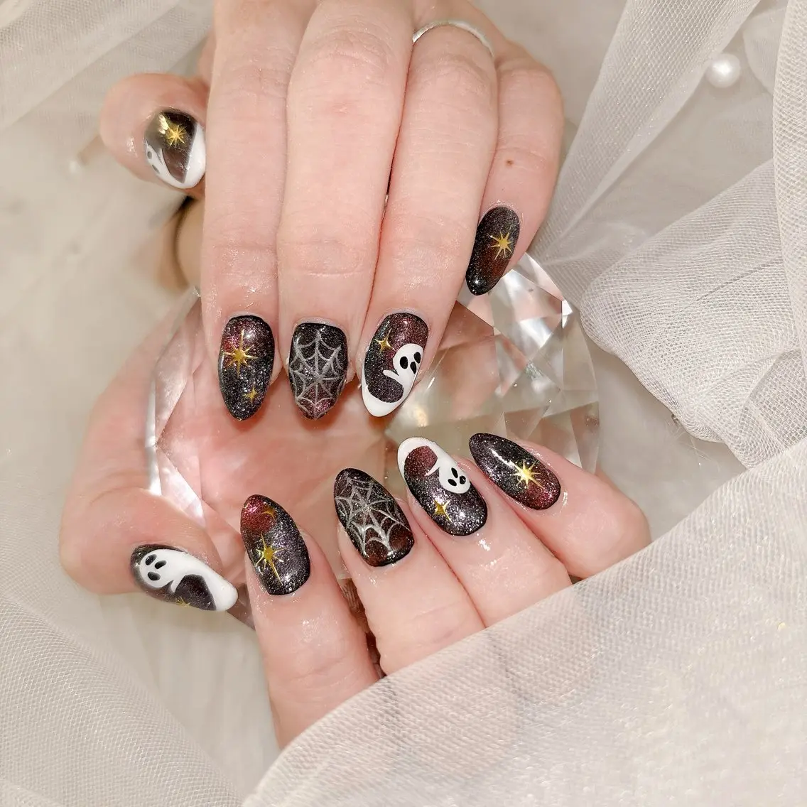 ネイル フレンチネイル ハロウィン キラキラネイル マグネットネイル ハンドネイル 中野駅徒歩5分💅 ラクロレのネイルデザイン