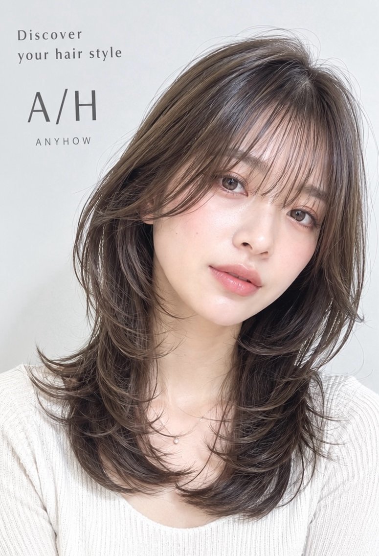 セミロング カラー ヘアアレンジ 韓国風ヘア レイヤーカット 小顔カット 池田達也anyhow /店長のヘアスタイル