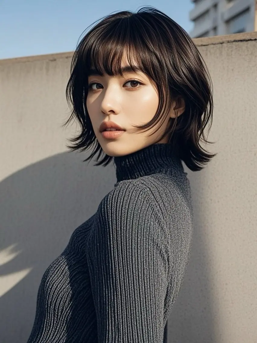 ミディアム ショートボブ ミディアムレイヤー ミディアムパーマ アッシュ ボブ カット ヘアカラー ウルフカット 811 大阪梅田 ウルフのヘアスタイル