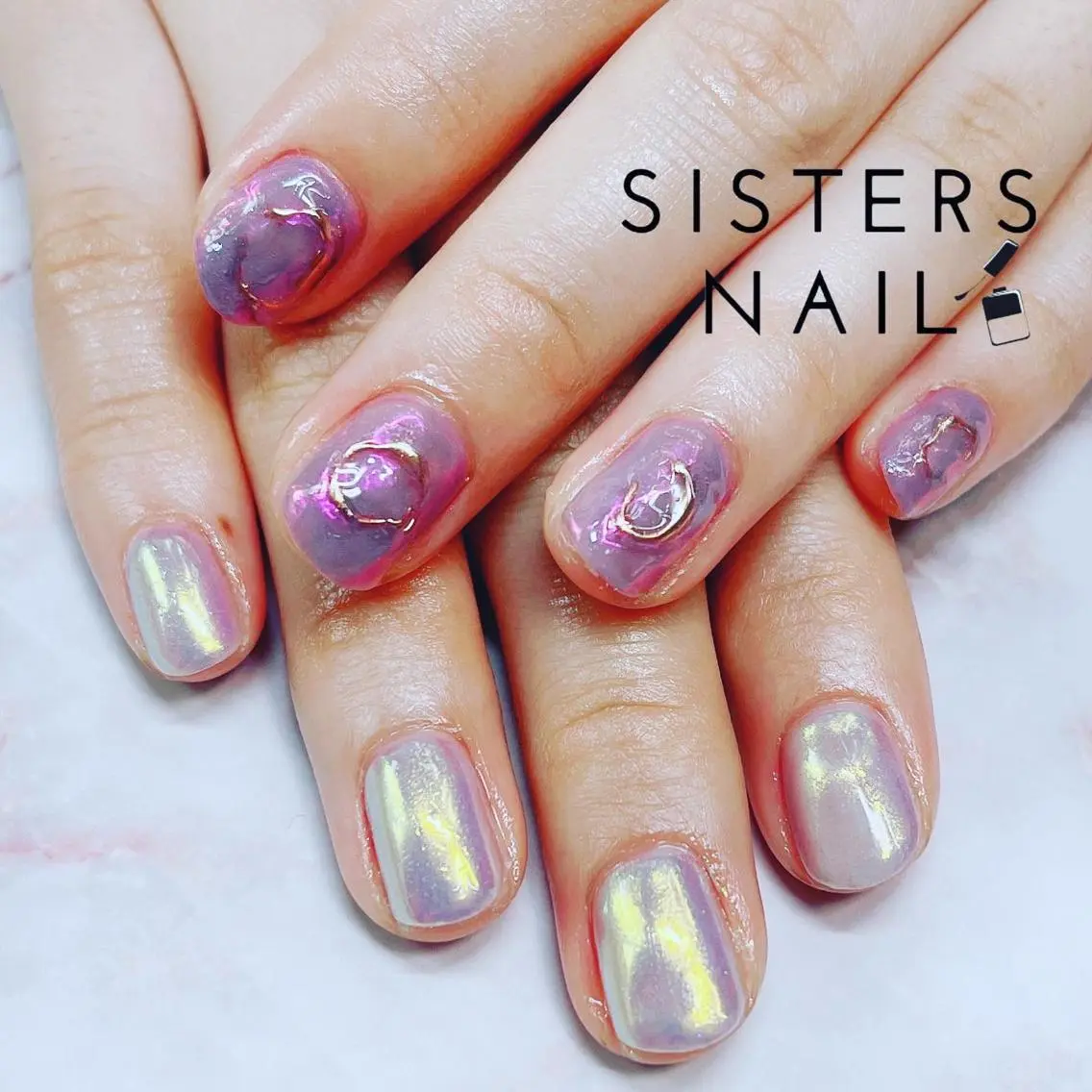 ネイル アートネイル オーロラネイル 卒業式 ミラーネイル ニュアンスネイル sisters nail.fのネイルデザイン