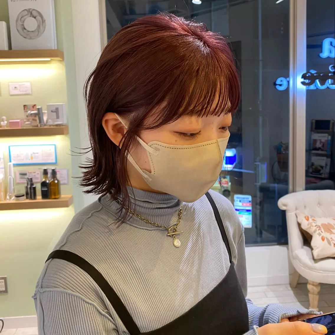 ミディアム ヘアカラー 神奈川大学最寄り白楽 三本松巧のヘアスタイル