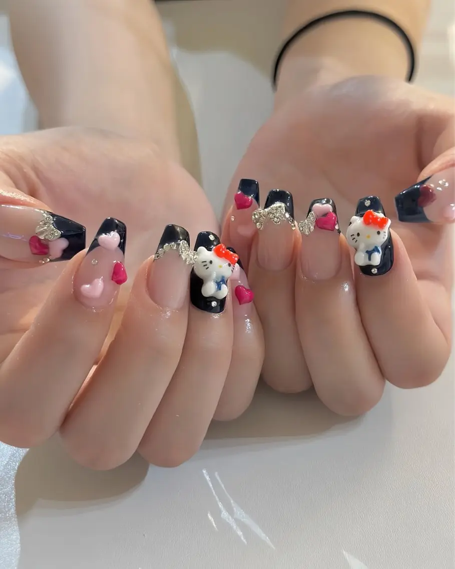 ネイル アートネイル 長さ出し ガーリー 韓国ネイル 持ち込み Rin Nail 新大久保店のネイルデザイン