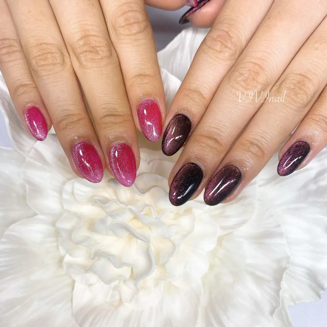 ネイル マグネットネイル ピンク ハンドネイル vivi nailのネイルデザイン