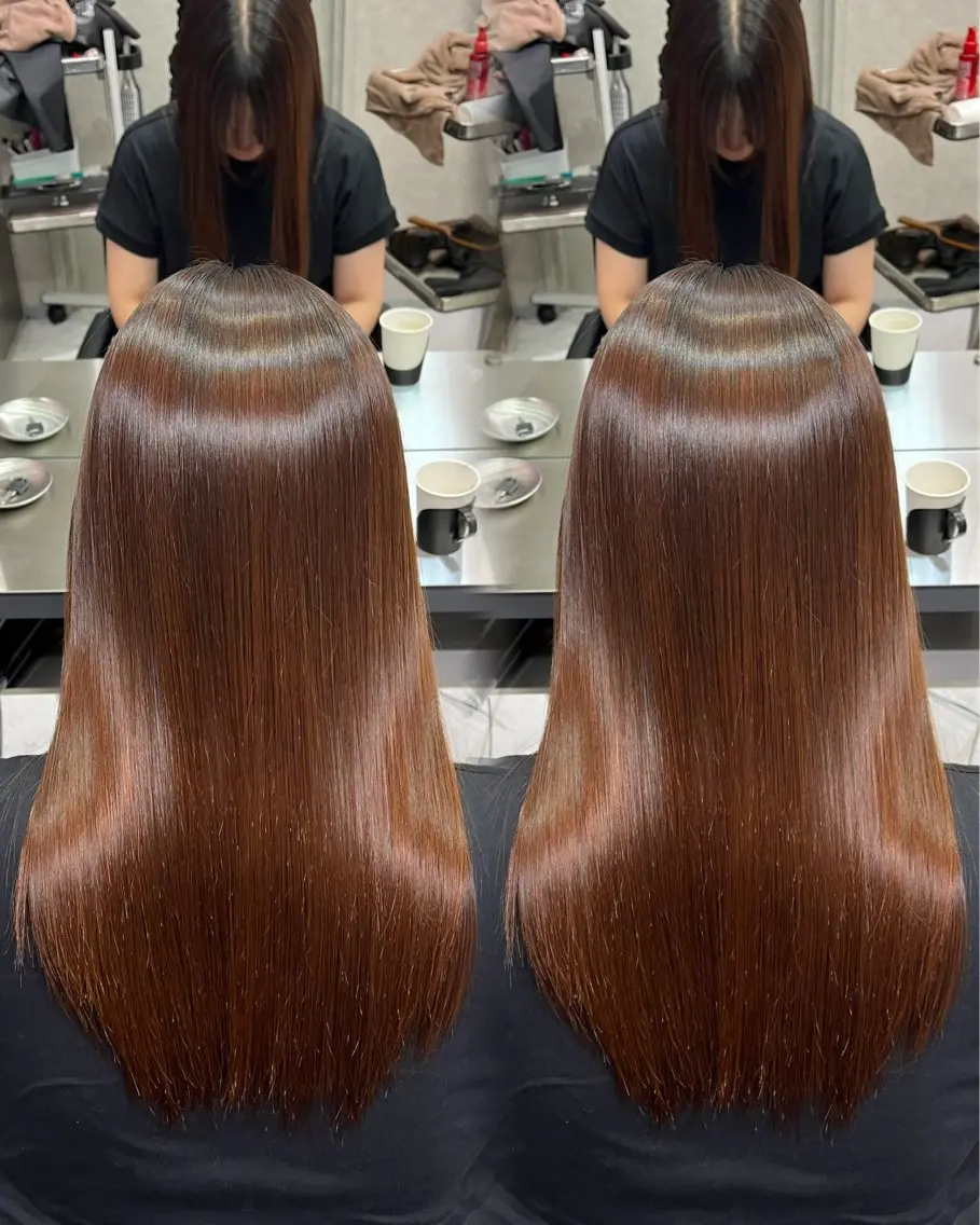セミロング 縮毛矯正 トリートメント RAF／Lino 美髪矯正／暗髪カラーのヘアスタイル