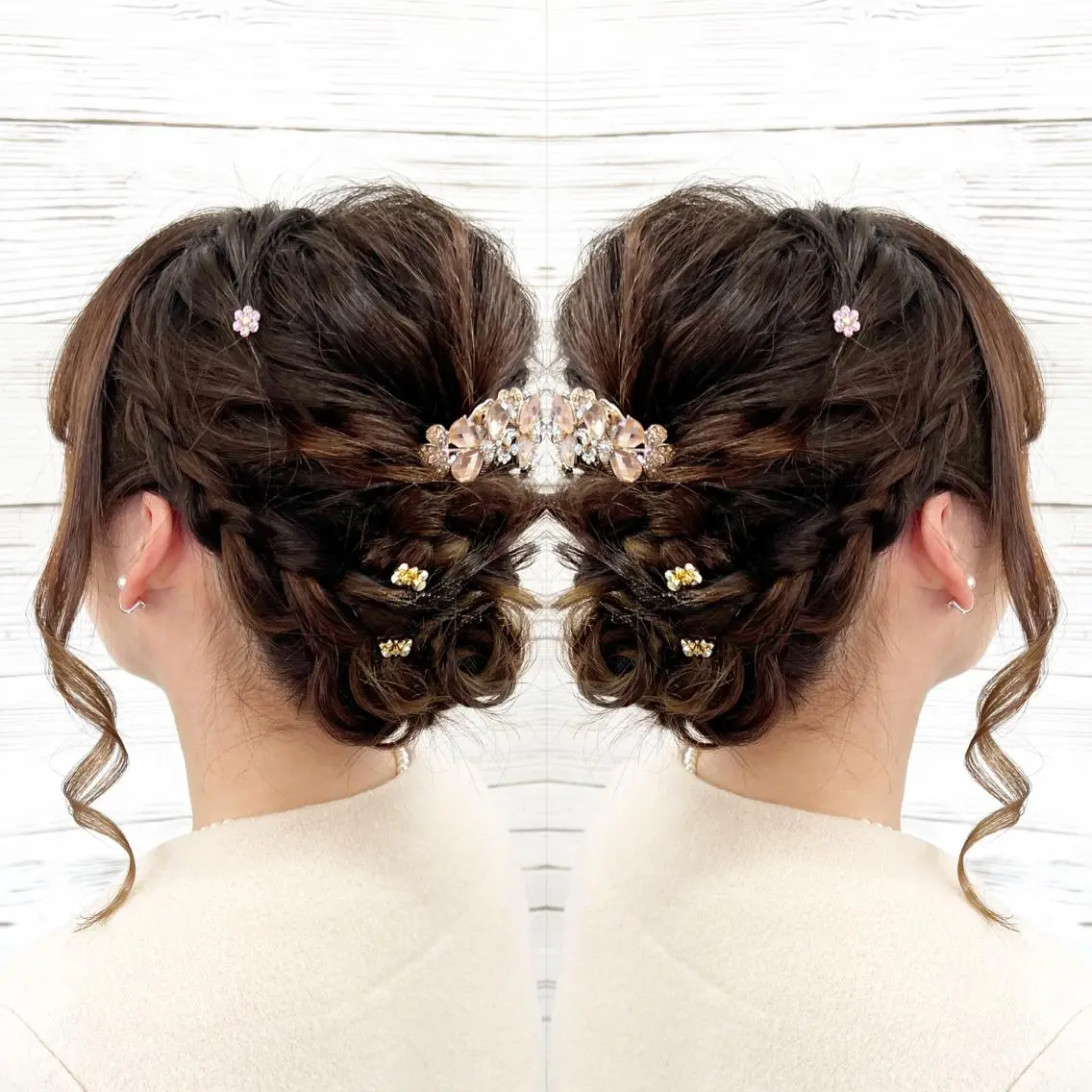 セミロング カラー ヘアアレンジ 結婚式・ブライダル ヘアセット 枝毛カット&髪質改善 満足NO.1岡しゃんのヘアスタイル