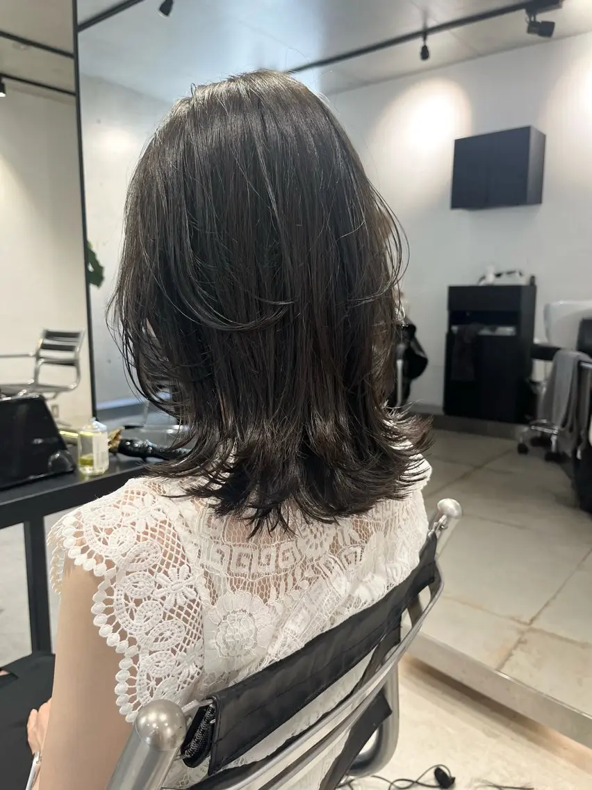 セミロング カラー パーマ ヘアアレンジ 透明感/オリーブ/ グレージュ/YUKAのヘアスタイル