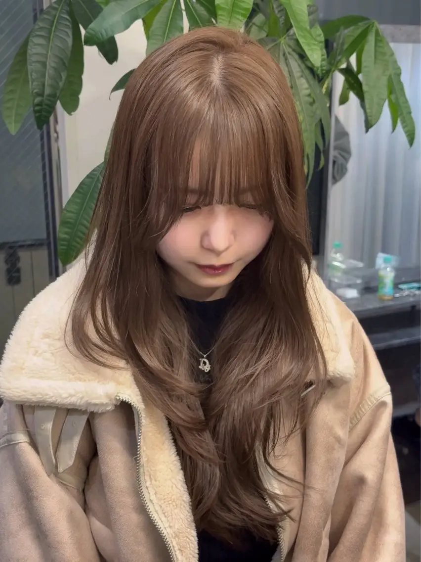 ロング カラー ベージュカラー ブリーチ ダブルカラー モカベージュ ブリーチなしカラー ヘアカラー 🩵福岡ブリーチなし レイヤー/紫音🩵のヘアスタイル