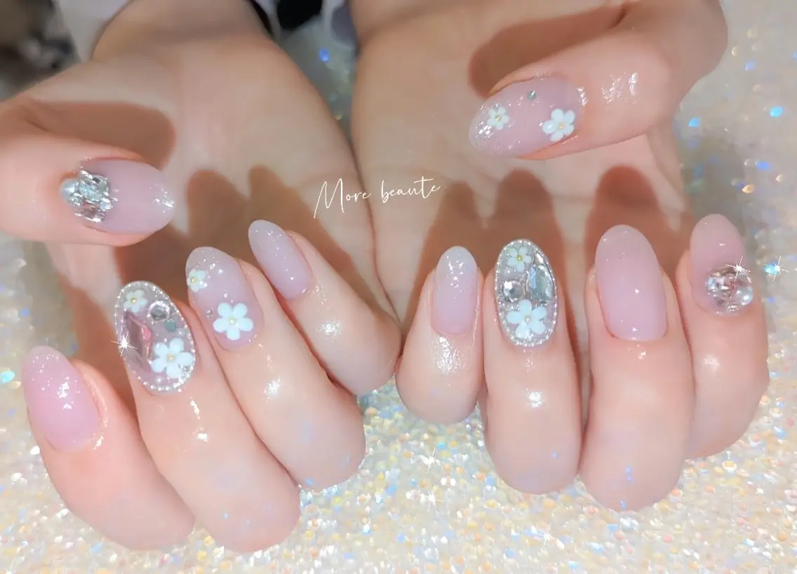 ネイル 桜ネイル 長さ出し ジェルネイル ハート 韓国ネイル ハンドネイル I LOVE ME NAIL.。.:*♡のネイルデザイン
