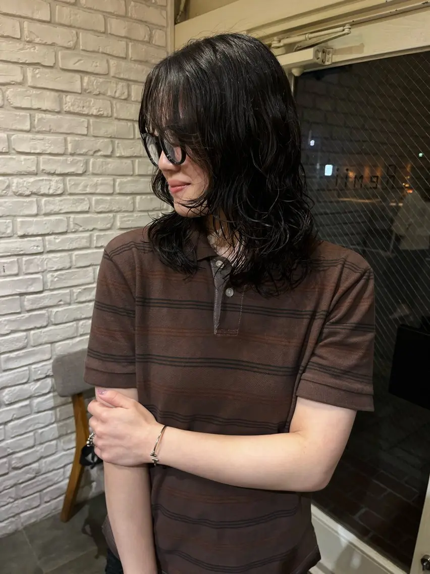 ミディアム パーマ ミジュ/ メンズモデル募集のヘアスタイル