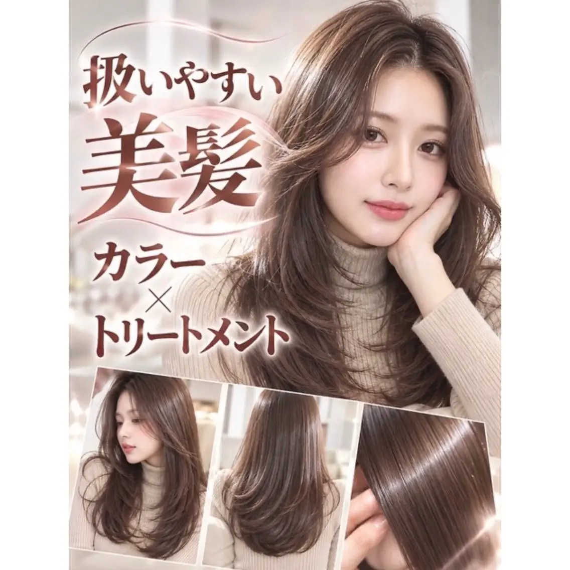 💗💎【平日来店+口コミ必須】透明感カラー+髪質改善トリートメント ※ロング料金なしの写真