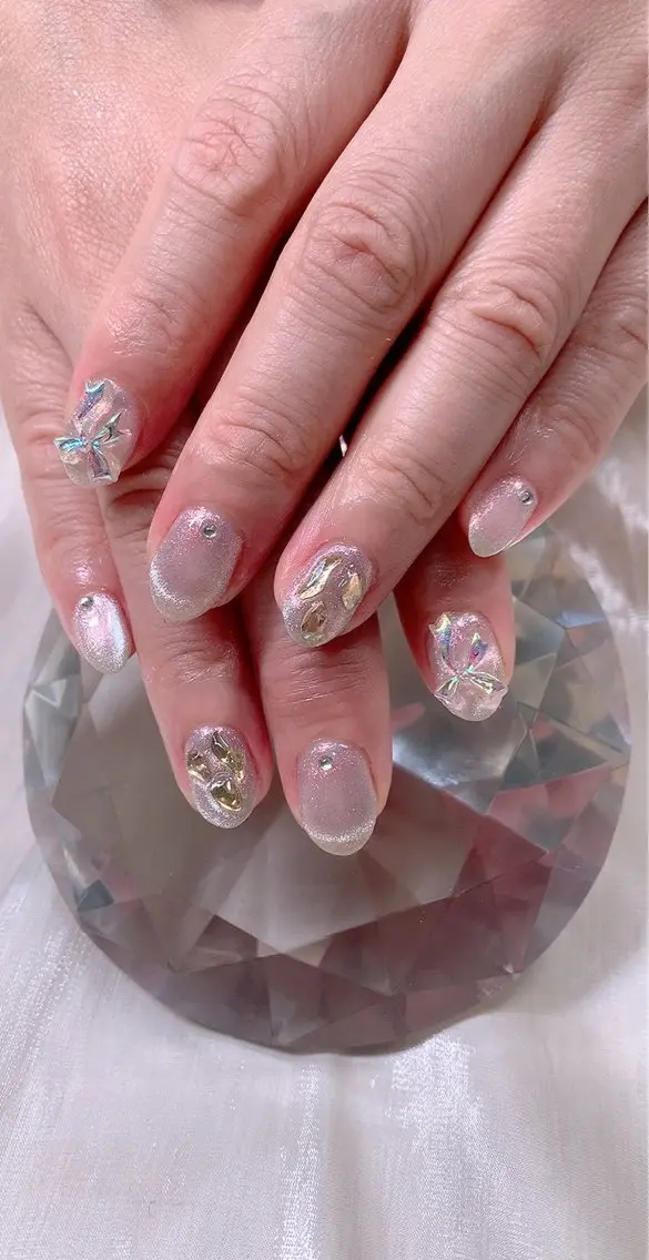 ネイル フレンチネイル ハート キラキラネイル マグネットネイル マグネットフレンチ Cute Tips nailのネイルデザイン