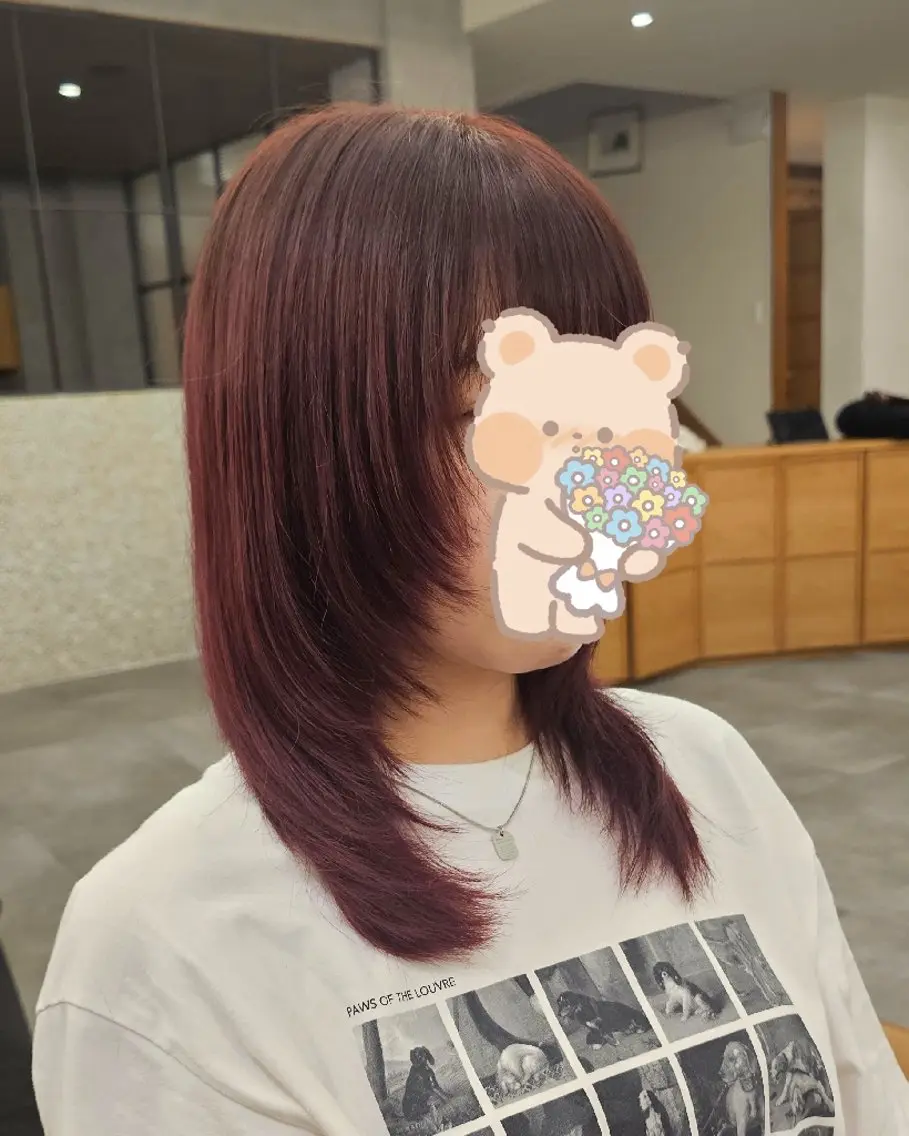 セミロング カラー 顔周りカット レイヤーカット カット ヘアカラー トリートメント きただ あみのヘアスタイル