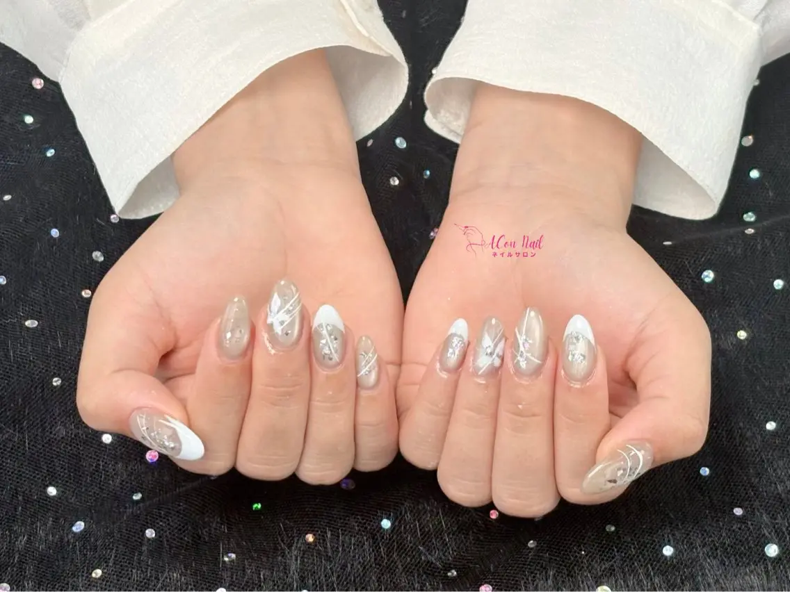 ネイル 桜ネイル 長さ出し フラワーネイル フレンチネイル ジェルネイル ハンドネイル ACon NailSalonのネイルデザイン