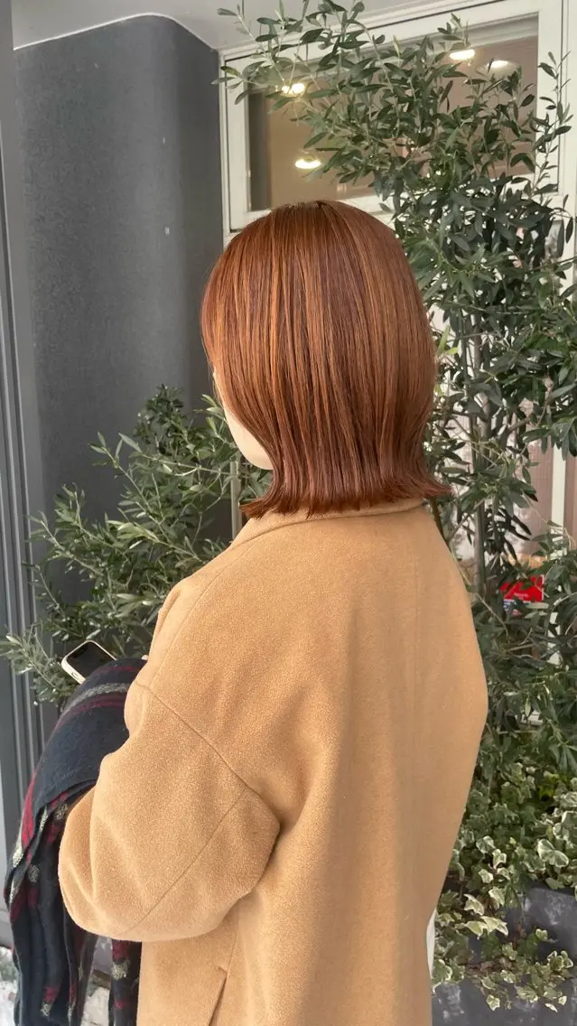 ミディアム オレンジブラウン カット ヘアカラー トリートメント 石戸 春菜のヘアスタイル