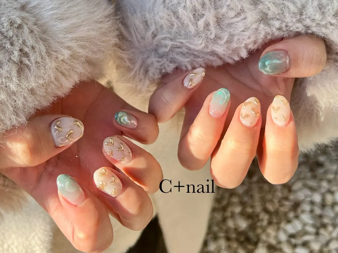 ネイル ブルー ハート マグネットネイル ハンドネイル ✴︎ C+nailのネイルデザイン