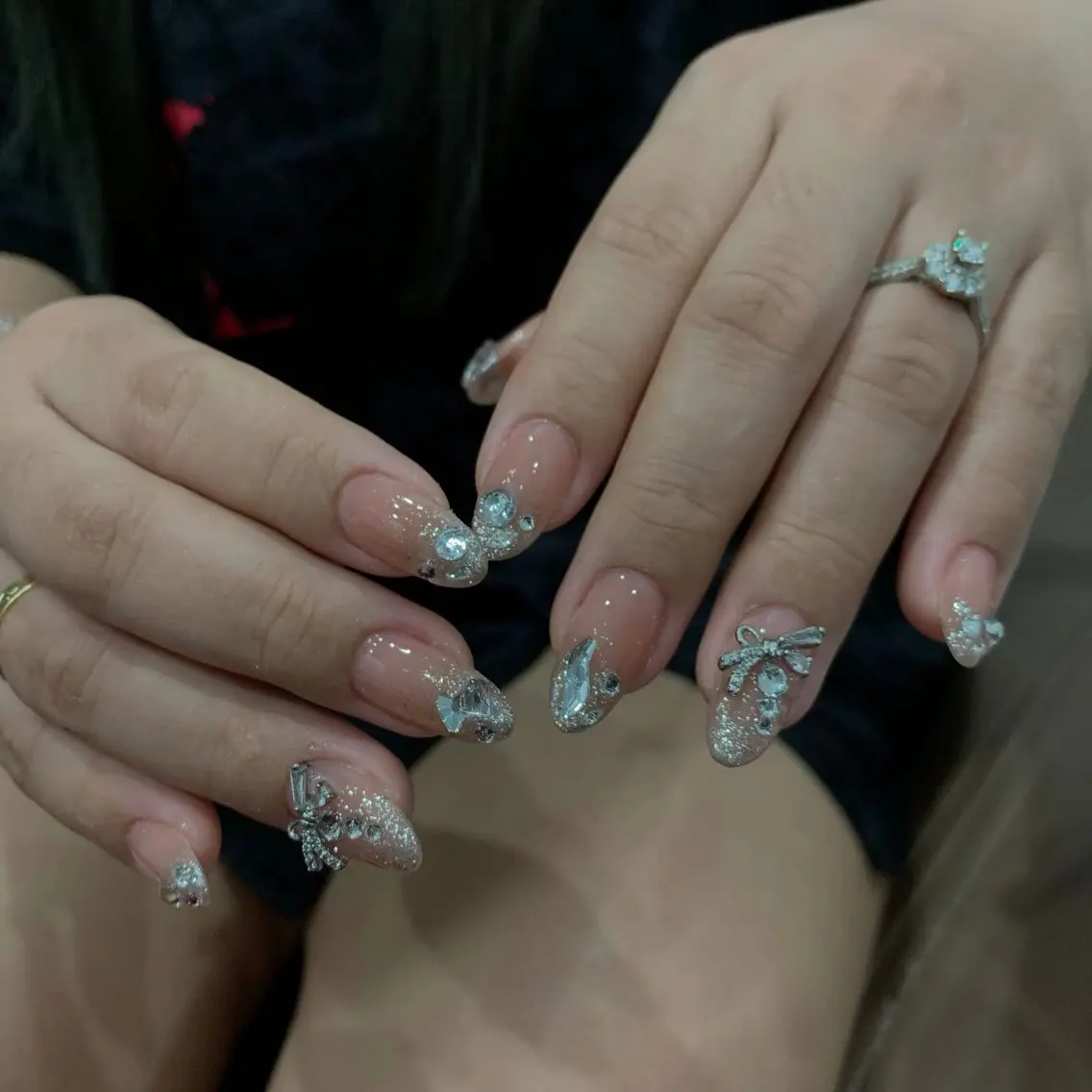 ネイル 長さ出し フレンチネイル ジェルネイル ガラスフレンチ 韓国ネイル Minette nailHuongのネイルデザイン