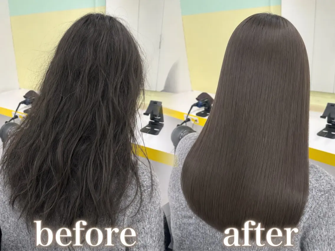 ロング カット 縮毛矯正 トリートメント ブリーチ縮毛矯正飛我 韓国ヘア🫧のヘアスタイル