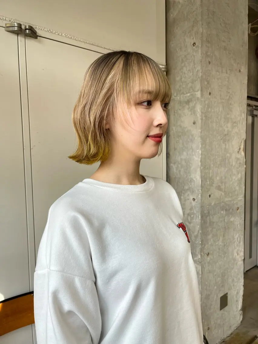 ミディアム カラー デザインカラー イエローカラー 小木曽智美 /ボブ/ショートのヘアスタイル
