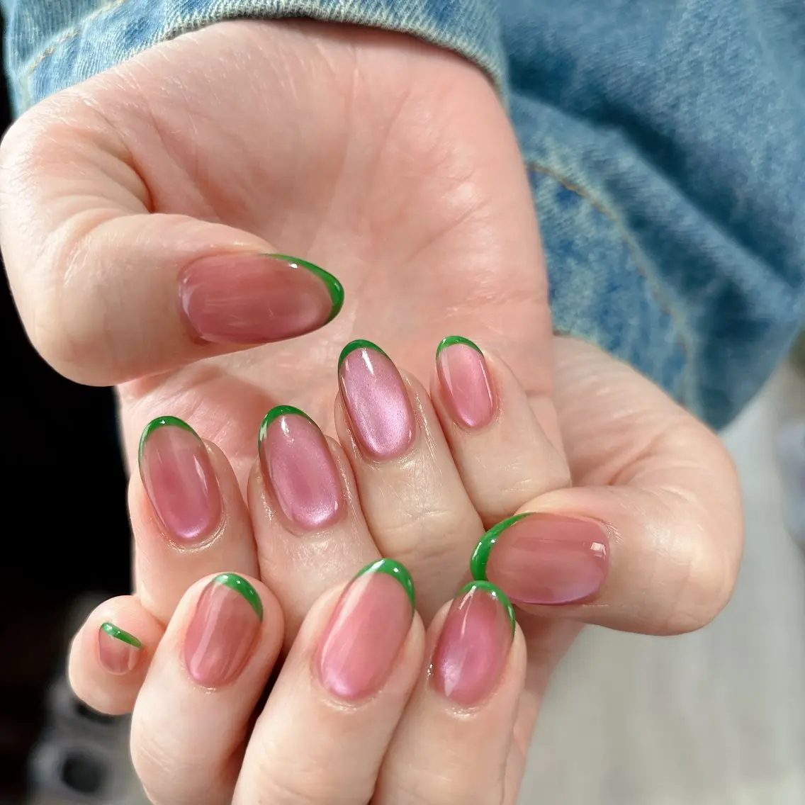 ネイル フレンチネイル マグネットネイル ピンク 春ネイル ハンドネイル nailsalon Asryのネイルデザイン