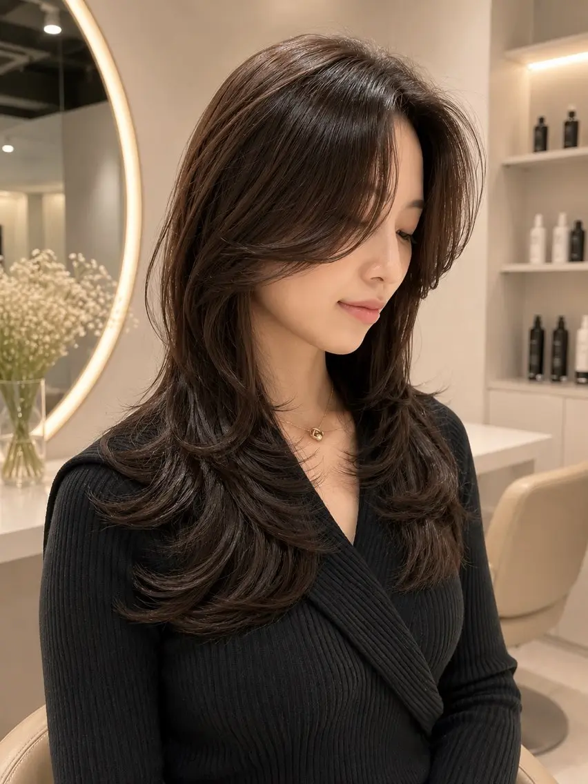 ロング ハッシュカット 韓国風ヘア レイヤーカット Lueur. ／レイヤーカットのヘアスタイル