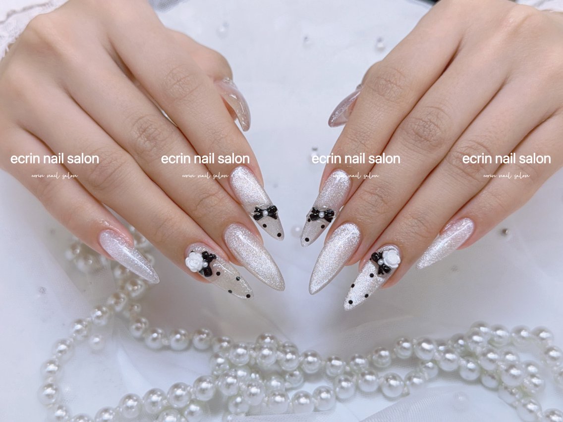 ネイル マグネットネイル リボン ネイルチップ ハンドネイル ハンドケア ecrin nail salon錦糸町のネイルデザイン
