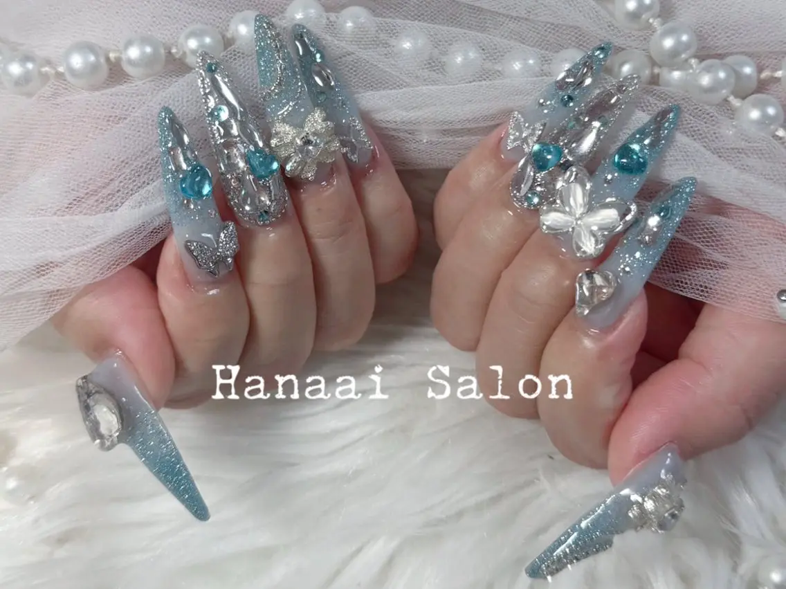 ネイル キラキラネイル 韓国ネイル ロングネイル ピンク スカルプネイル ハンドネイル Hanaai Rikaのネイルデザイン