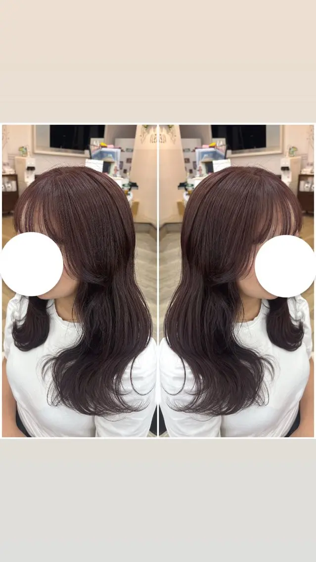セミロング ピンクブラウン ヘアカラー トリートメント 宮島 梨央のヘアスタイル