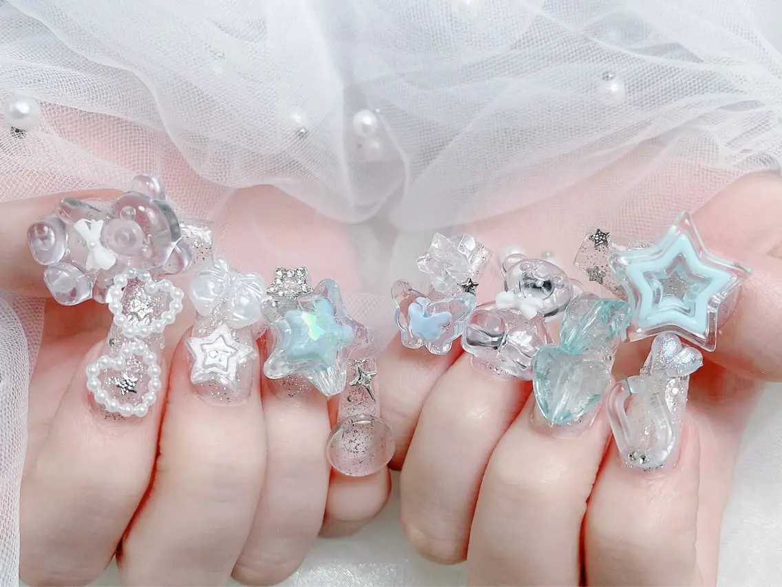 ネイル 成人式 ロングネイル マグネットネイル 大理石ネイル(マーブル) リボン ハンドネイル MoMoA Nail ネイル長さ出し専門店のネイルデザイン